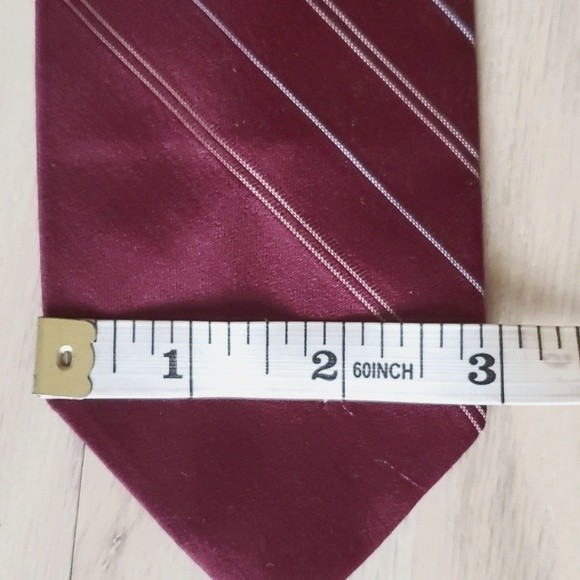 EUC Lanvin Paris Mens Neck Tie Lined Diagonal Stripes Logo Dark Red Maroon Suit - Picture 8 of 8